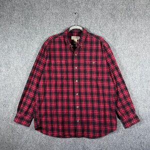 Duluth Trading Co Plaid Flannel Shirt Red Black 100% Cotton Mens Size Large